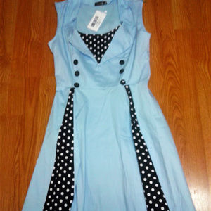 polka dot 50's look fitted top/flared below dress